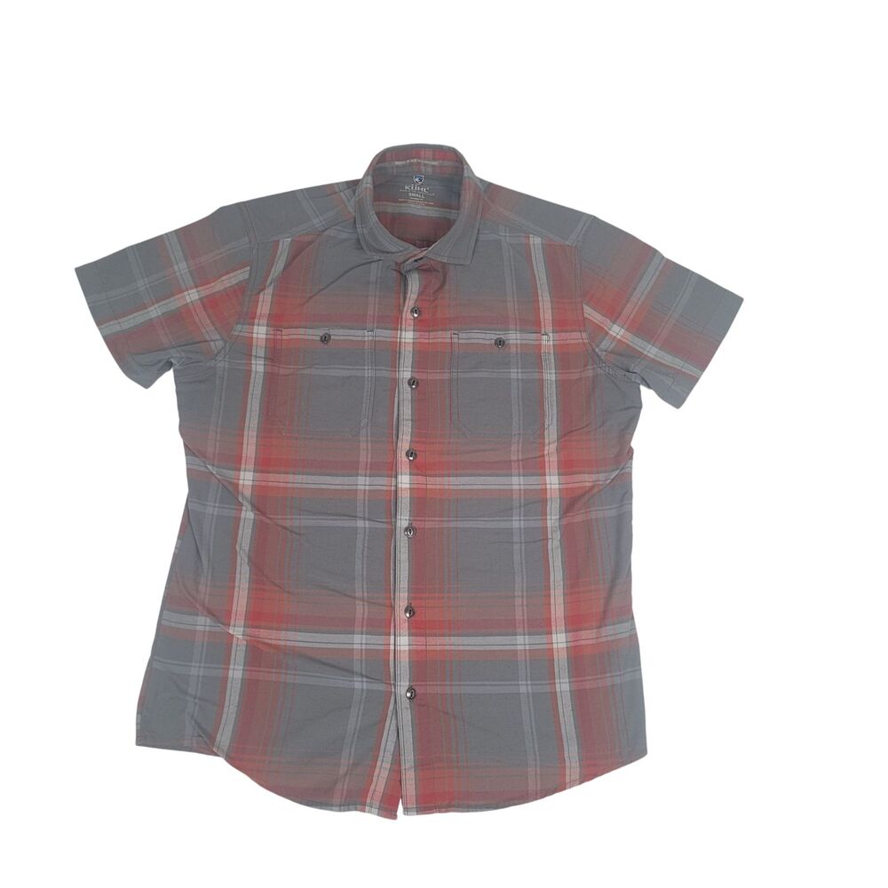 Kuhl Button Up Shirt Men's S Red Gray Plaid Short Sleeve Hiking Outdoor